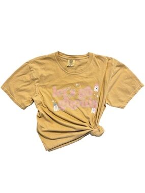 Lets Go Ghouls Graphic Ghost‎ Cowboy Hat Tee Mustard Yellow Large